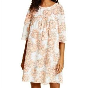 New DYVNA Size 8 Floral Silk Dress Peach Orange White Pastel Watercolor Shift